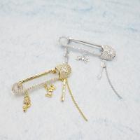 Brass Brooch, Safety Pin, plated, Unisex & micro pave cubic zirconia 