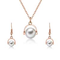 Zinc Alloy Jewelry Set, earring & necklace, with ABS Plastic Pearl & iron chain, with 7cm extender chain, rose gold color plated, oval chain & for woman, lead & cadmium free  Approx 18 Inch 