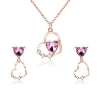 Zinc Alloy Jewelry Set, earring & necklace, with iron chain, with 7.5cm extender chain, Heart, rose gold color plated, oval chain & for woman & with rhinestone, lead & cadmium free  Approx 18 Inch 