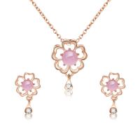 Zinc Alloy Jewelry Set, earring & necklace, with iron chain & Resin, with 7cm extender chain, Flower, rose gold color plated, oval chain & for woman, lead & cadmium free  Approx 18 Inch 