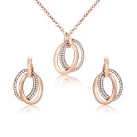 Zinc Alloy Jewelry Set, earring & necklace, with iron chain, with 7cm extender chain, rose gold color plated, oval chain & for woman & with rhinestone, lead & cadmium free  Approx 17.5 Inch 