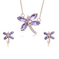 Zinc Alloy Jewelry Set, earring & necklace, with iron chain, with 7cm extender chain, Dragonfly, rose gold color plated, oval chain & for woman & with rhinestone, lead & cadmium free  Approx 18.5 Inch 