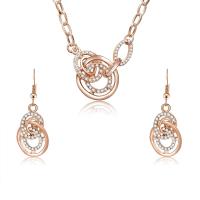 Zinc Alloy Jewelry Set, earring & necklace, with iron chain, with 6cm extender chain, rose gold color plated, oval chain & for woman & with rhinestone, lead & cadmium free  Approx 17.5 Inch 