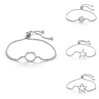 Cubic Zirconia Brass Bracelets, platinum plated, adjustable & box chain & for woman & with cubic zirconia, nickel, lead & cadmium free Approx 7.5 Inch 