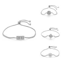 Cubic Zirconia Brass Bracelets, platinum plated, adjustable & box chain & for woman & with cubic zirconia, nickel, lead & cadmium free Approx 7.5 Inch 