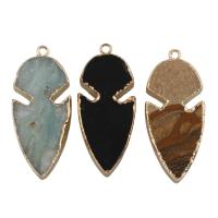 Gemstone Brass Pendants, with Brass, gold color plated Approx 2mm 
