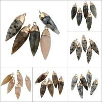 Gemstone Brass Pendants, with Brass, Bullet, gold color plated - Approx 1.5mm 