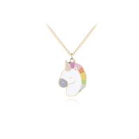 Enamel Zinc Alloy Necklace, with 1.9lnch extender chain, Unicorn, gold color plated, oval chain & for woman Approx 17.7 Inch 