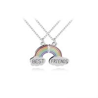 Zinc Alloy Puzzle Friendship Necklace, with 1.9lnch extender chain, Rainbow, word best friend, silver color plated, oval chain & for woman & enamel Approx 17.7 Inch 