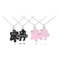 Zinc Alloy Puzzle Friendship Necklace, with 1.9lnch extender chain, word best friend, silver color plated, oval chain & for woman & enamel Approx 17.7 Inch 