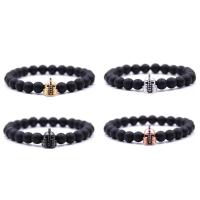 Black Stone Bracelet, with Elastic Thread & Brass, Helmet, plated, natural & Unisex & micro pave cubic zirconia & frosted Approx 7.5 Inch 