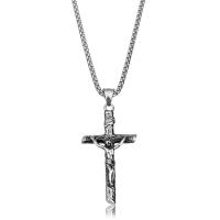Stainless Steel Jewelry Necklace, Crucifix Cross, Unisex & Christian Jewelry & box chain & blacken, original color Approx 21.5 Inch 