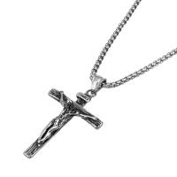 Stainless Steel Jewelry Necklace, Crucifix Cross, Unisex & Christian Jewelry & box chain & blacken, original color Approx 21.5 Inch 