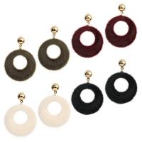 Plush Drop Earring, with Zinc Alloy, stainless steel post pin, Donut, gold color plated, for woman 