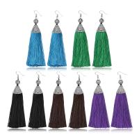 Nylon Tassel Earring, with Zinc Alloy, iron earring hook, antique silver color plated, for woman 112mm 