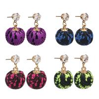 Cloth Drop Earring, with Zinc Alloy, stainless steel post pin, Round, gold color plated, for woman & with rhinestone 