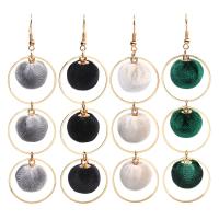 Velveteen Drop Earring, with Zinc Alloy, iron earring hook, Round, gold color plated, for woman 