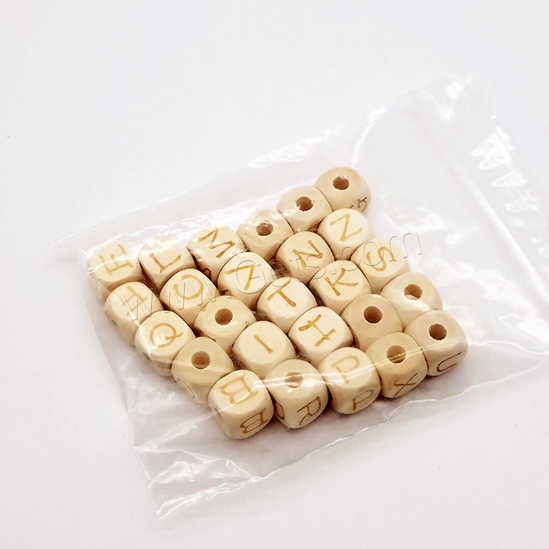 Perles en bois d'origine, cadre, normes différentes pour le choix & avec le motif de lettre, couleur originale, Trou:Environ 1mm, 26PC/sac, Vendu par sac