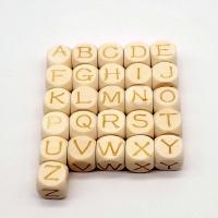 Original Wood Beads, Square & with letter pattern, original color Approx 1mm 