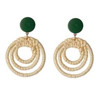 Rattan Drop Earring, with Zinc Alloy, stainless steel post pin, gold color plated, for woman 