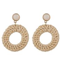 Rattan Drop Earring, with Resin & Zinc Alloy, stainless steel post pin, Donut, gold color plated, for woman 