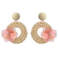 Rattan Drop Earring, with PC plastic & Zinc Alloy, stainless steel post pin, Donut, gold color plated, for woman & with rhinestone 