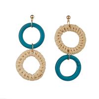Rattan Drop Earring, with Zinc Alloy & Acrylic, stainless steel post pin, Donut, gold color plated, for woman 