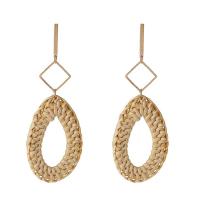 Rattan Drop Earring, with Zinc Alloy, stainless steel post pin, Teardrop, gold color plated, for woman 