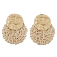 Rattan Stud Earring, with Zinc Alloy, stainless steel post pin, Flat Round, plated, for woman 