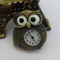 Pocket Watch, Zinc Alloy, with Glass, Owl, antique bronze color plated, twist oval chain, 30mm Approx 31 Inch 