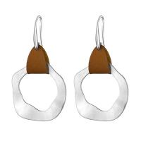 Zinc Alloy Drop Earring, with PU Leather, iron earring hook, silver color plated, for woman & matte, lead & cadmium free 