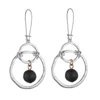 Zinc Alloy Drop Earring, with Lava, iron kidney earring hook, silver color plated, for woman & matte, lead & cadmium free 