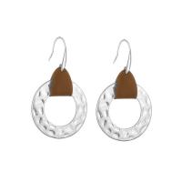 Zinc Alloy Drop Earring, with PU Leather, iron earring hook, silver color plated, for woman & matte, lead & cadmium free 