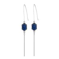 Zinc Alloy Drop Earring, with glitter leather, iron earring hook, silver color plated, for woman & matte, lead & cadmium free 