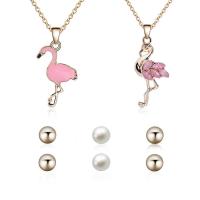 Zinc Alloy Jewelry Set, Stud Earring & necklace, with Glass Pearl, with 1.9lnch extender chain, Bird, gold color plated, oval chain & for woman & enamel & with cubic zirconia  8mm Approx 17.7 Inch 
