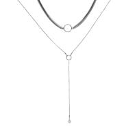 Rhinestone en alliage de zinc bijoux , tour de cou & collier, Placage de couleur argentée, chaîne serpent & pour femme & avec strass, 20mm Environ 13.3 pouce, Environ  18.8 pouce é, Vendu par fixé