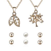 Zinc Alloy Jewelry Set, Stud Earring & necklace, with Glass Pearl, with 1.9lnch extender chain, gold color plated, oval chain & for woman & with rhinestone  8mm Approx 17.7 Inch 