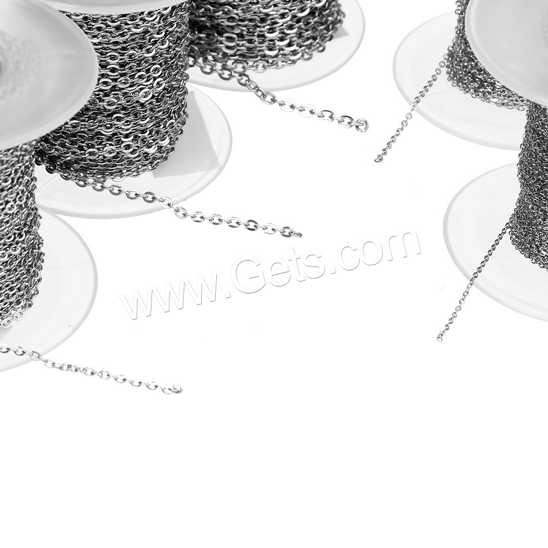 Bijoux chaîne en acier inoxydable, avec bobine plastique, normes différentes pour le choix, couleur originale, Environ 10yardsyard/bobine, Vendu par bobine