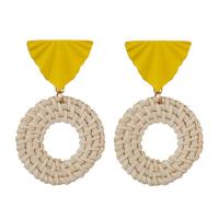 Rattan Drop Earring, with Zinc Alloy, stainless steel post pin, Donut, for woman 