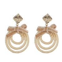 Rattan Drop Earring, with Zinc Alloy, stainless steel post pin, gold color plated, for woman 