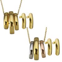 Fashion Stainless Steel Jewelry Sets, earring & necklace, plated, oval chain & for woman 2mm Approx 16 Inch 