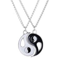 Zinc Alloy Puzzle Couple Necklace, Flat Round, platinum color plated, ying yang & twist oval chain & for couple & enamel, 29mm Approx 17.5 Inch 