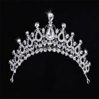 Zinc Alloy Hair Band Findings, with Crystal, Crown, platinum color plated, for woman & faceted & with rhinestone 