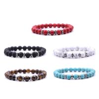 Gemstone Bracelet, with Elastic Thread & Brass, silver color plated, natural & Unisex & micro pave cubic zirconia, 8mm Approx 7.5 Inch 