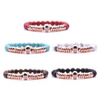 Gemstone Bracelet, with Elastic Thread & Brass, Skull, rose gold color plated, natural & Unisex & micro pave cubic zirconia & faceted, 8mm Approx 7.5 Inch 