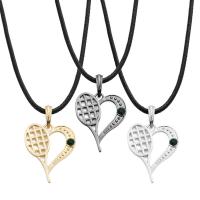 Zinc Alloy Necklace, with Waxed Linen Cord, Heart, plated, Unisex & with rhinestone lead & cadmium free Approx 17.5 Inch 