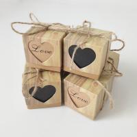 Kraft Caja de caramelo de boda, con Cáñamo, Sostenible & diferentes patrones para la opción, 50x50x50mm, Vendido por UD