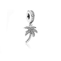 Brass European Pendants, Palm Tree, antique silver color plated, micro pave cubic zirconia & with troll Approx 4.5mm 