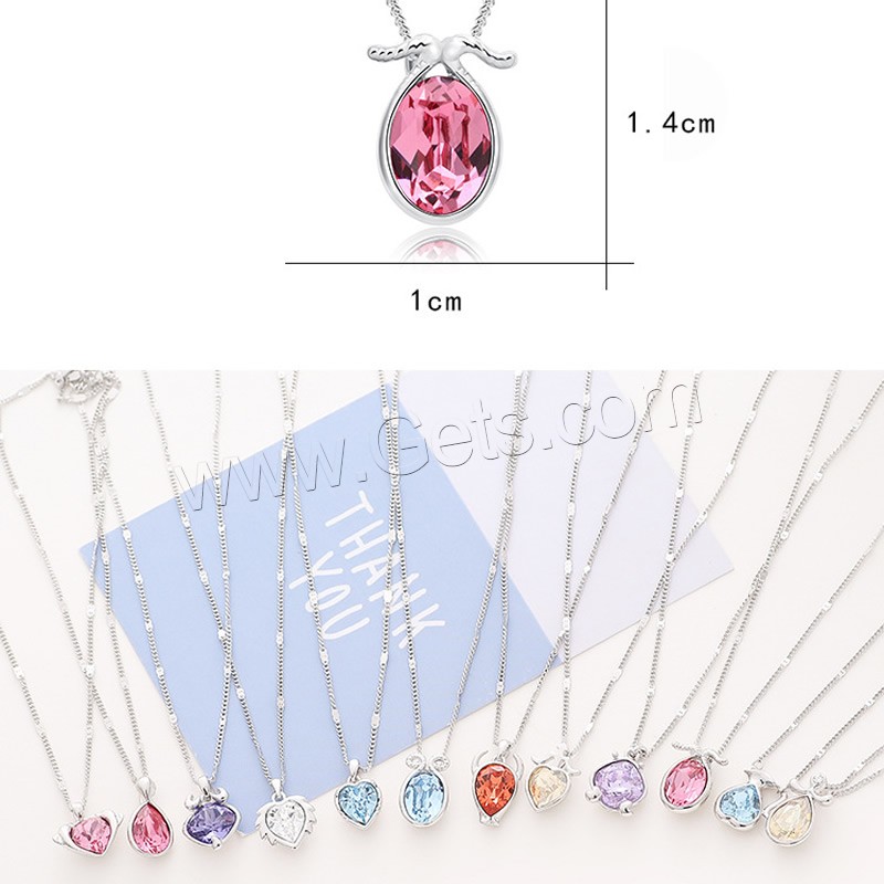 Zinc Alloy Necklace, with Austrian Crystal, with 2inch extender chain, 12 Signs of the Zodiac, platinum plated, wave chain & adjustable & different size for choice & different styles for choice & for woman & with rhinestone, Length:Approx 17.5 Inch, Sold By Strand