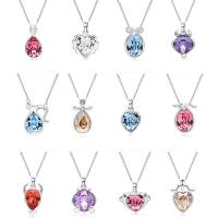 Zinc Alloy Necklace, with Austrian Crystal, with 2inch extender chain, 12 Signs of the Zodiac, platinum plated, wave chain & adjustable  & for woman & with rhinestone Approx 17.5 Inch 
